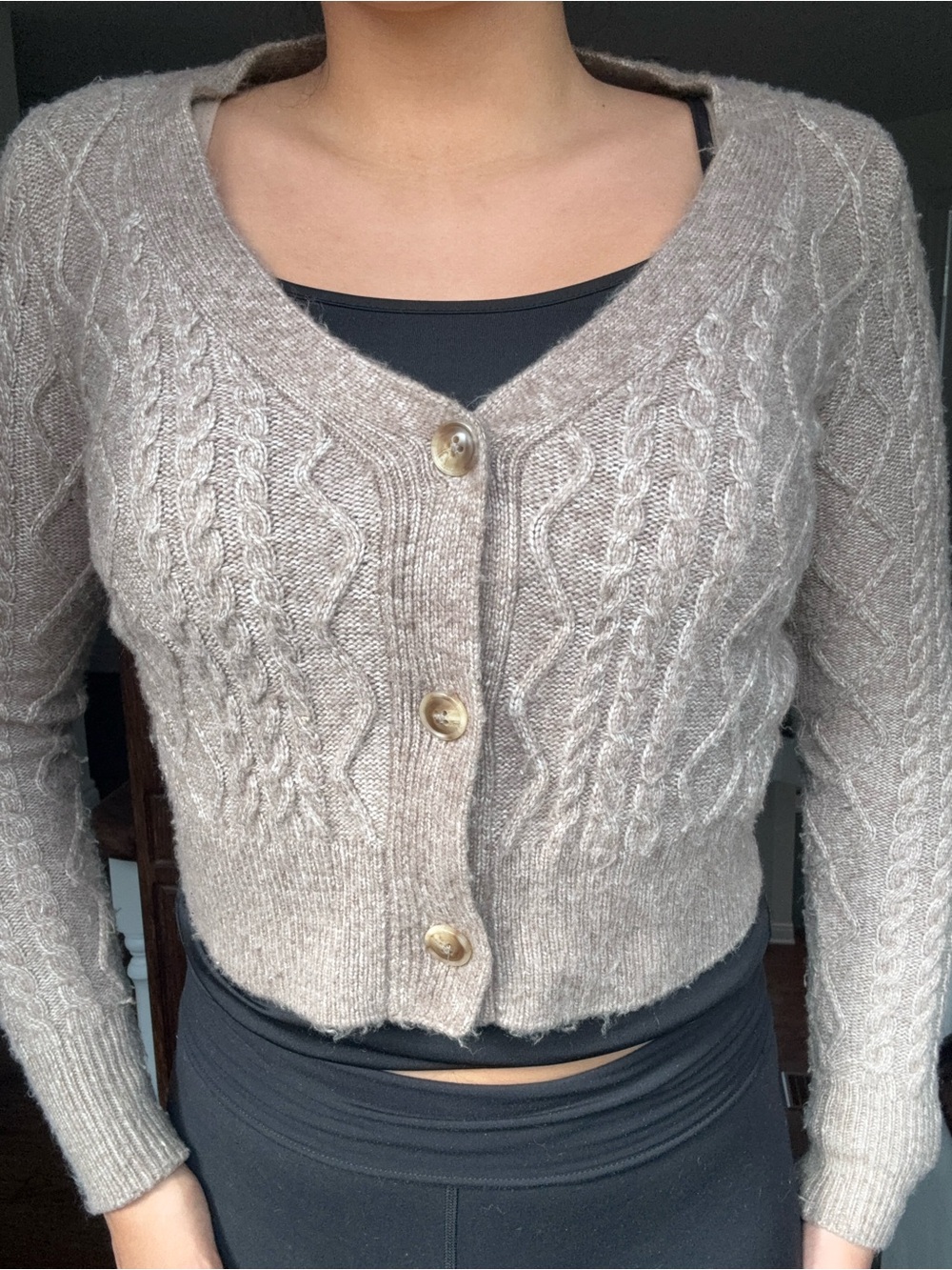 Jessica Simpson Taupe Cable Knit Cropped Cardigan